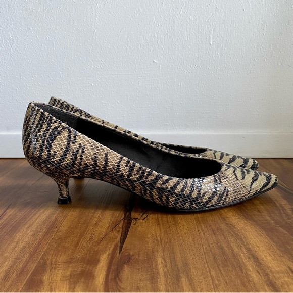 Stuart Weitzman Snakeskin Tiger Print Kitten Heels - Picture 5 of 14